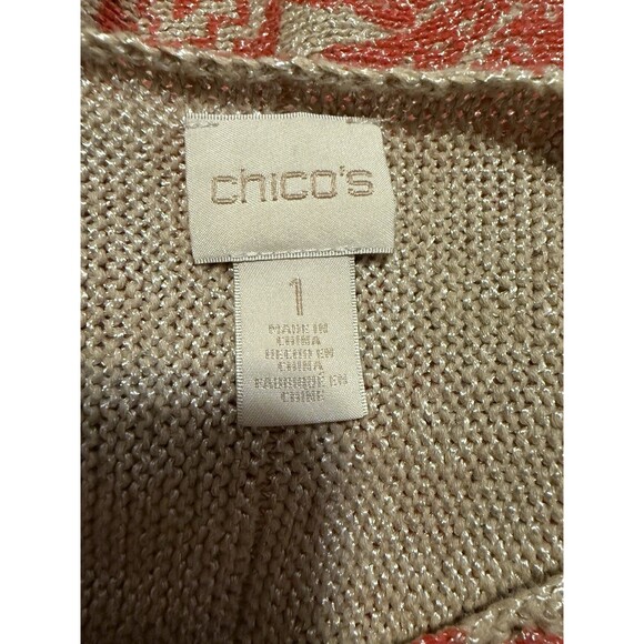 Chicos V Neck Sweater Size 1=M Tan Orange - Picture 3 of 6